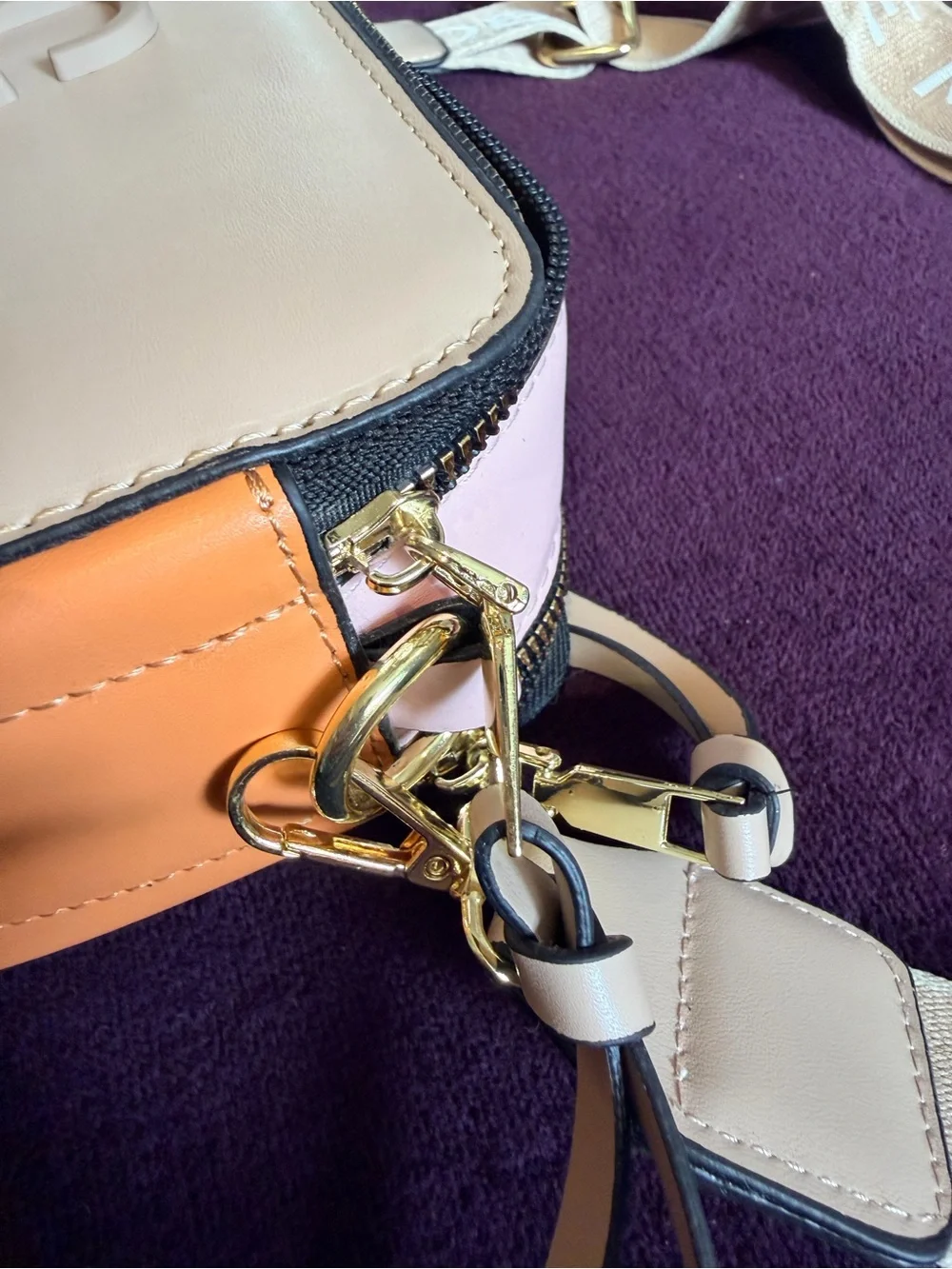 Marc Jacobs Blush Pink & Tan Camera Crossbody with Logo Strap